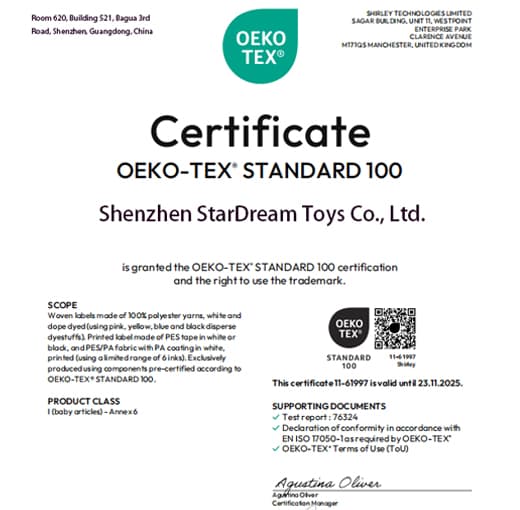 OEKO-TEX certificate — Textile Safety Certification | StarDream Toys plush toy factory