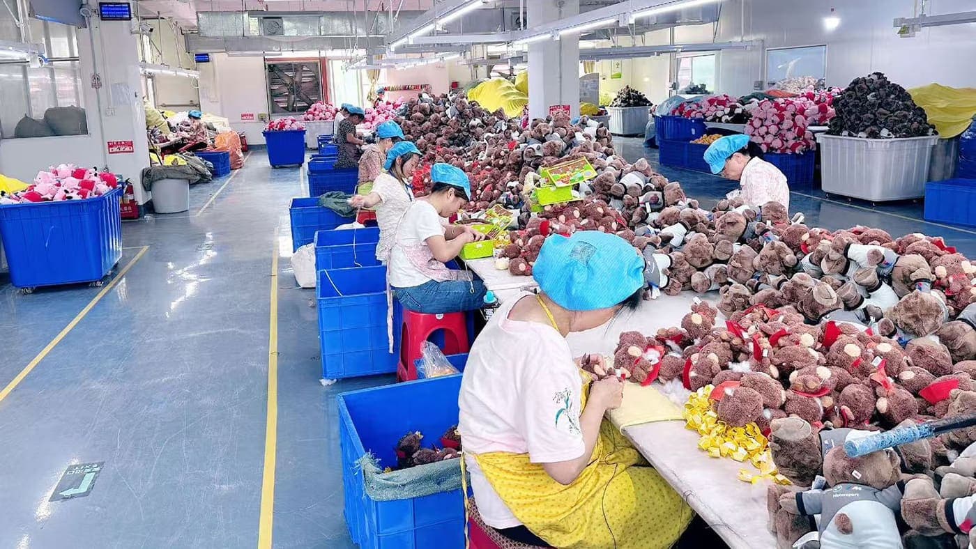 Plush toy sewing lines at StarDream Toys factory in Shenzhen